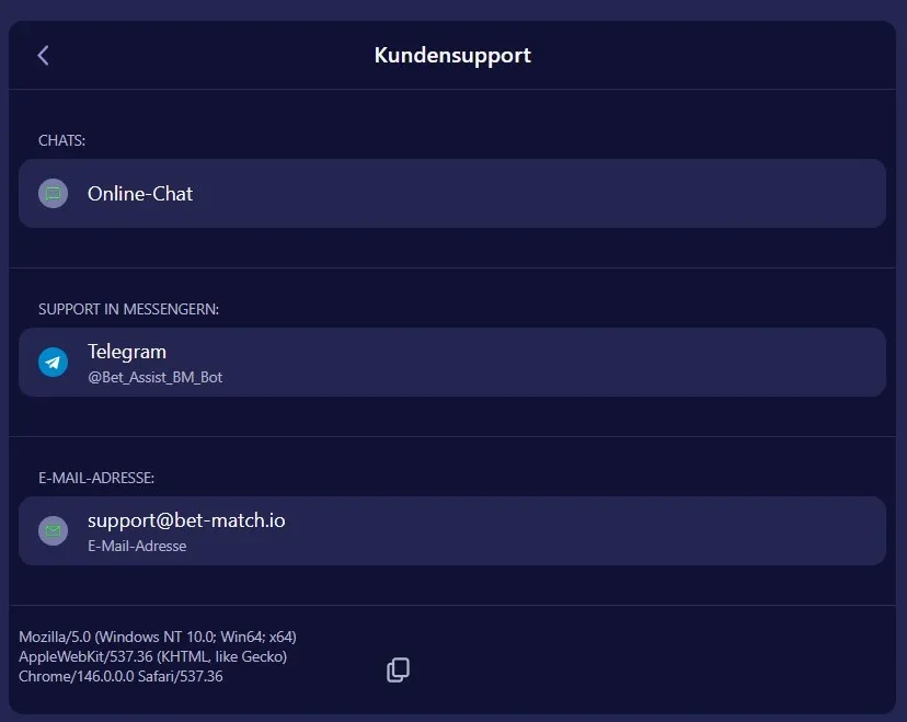 Betmatch Casino support